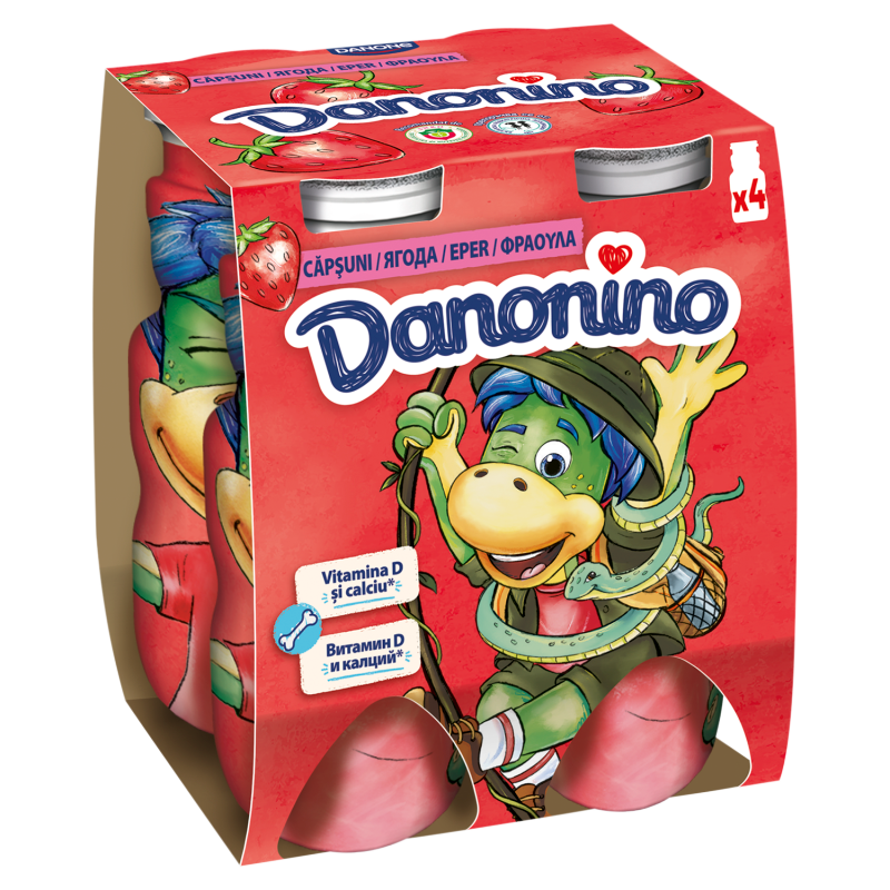Danone Danonino zsírszegény epres joghurtital kalciummal és D3-vitaminnal 4 x 100 g (400 g)