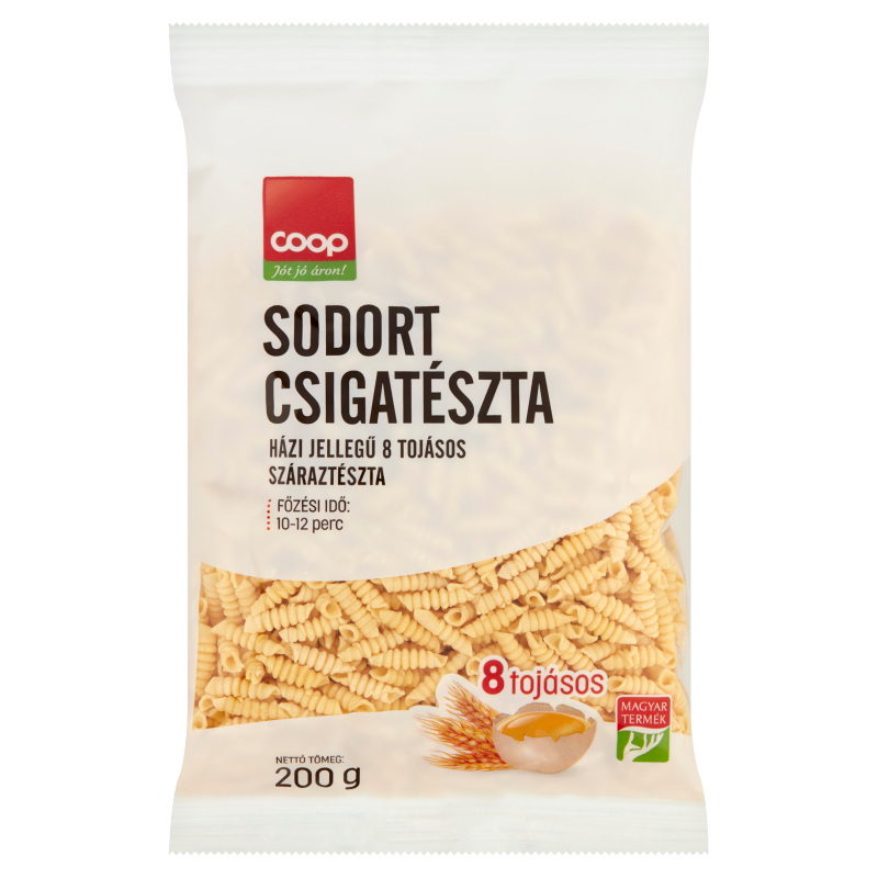 Coop sodort csigatészta házi jellegű 8 tojásos száraztészta 200 g
