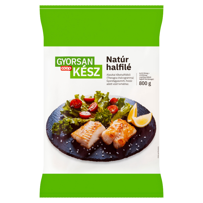 Coop Gyorsan Kész gyorsfagyasztott natúr halfilé alaszkai tőkehalfiléből 800 g