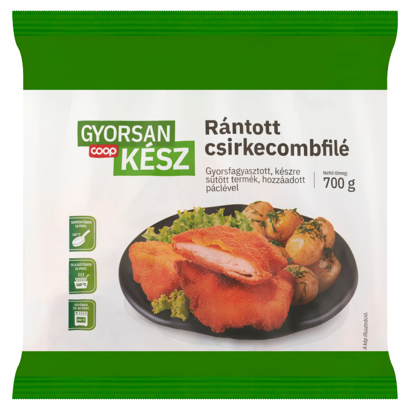Coop Gyorsan Kész gyorsfagyasztott rántott csirkecombfilé 700 g