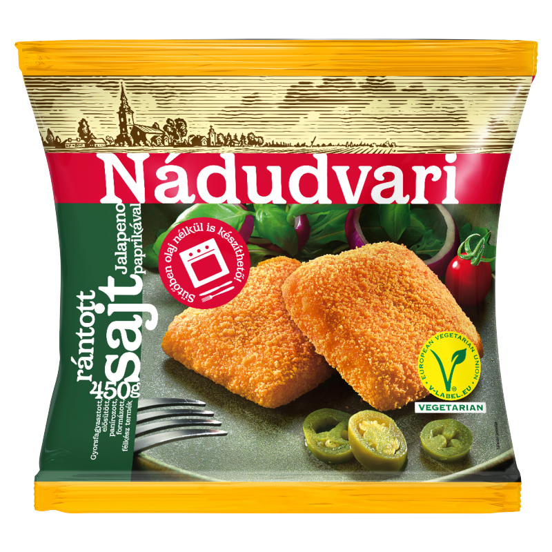 Nádudvari gyorsfagyasztott, elősütött, panírozott rántott sajt jalapeno paprikával 450 g