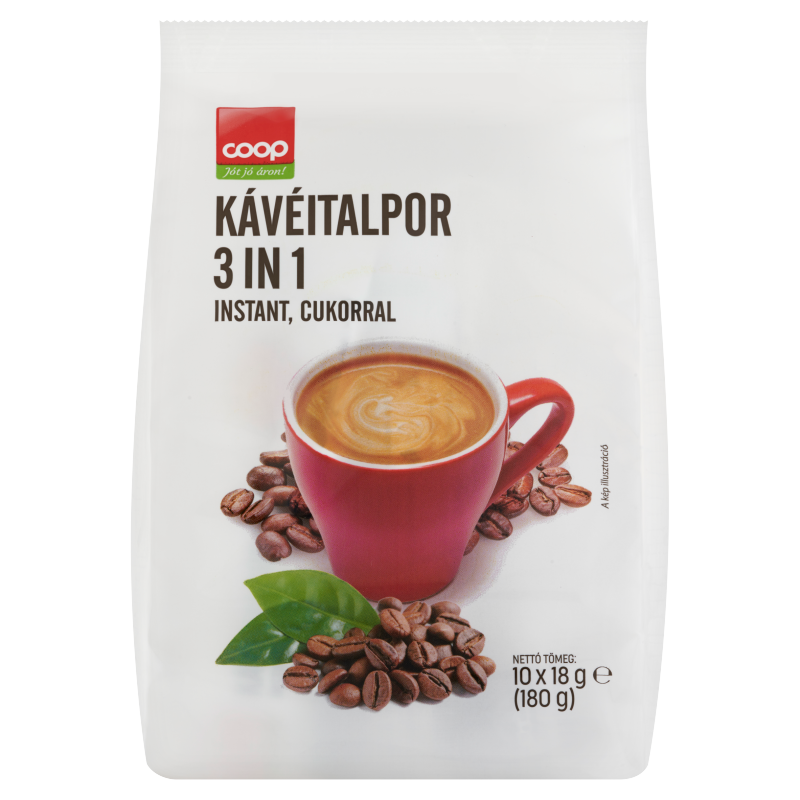 Coop 3 in 1 instant kávéitalpor cukorral 10 x 18 g (180 g)