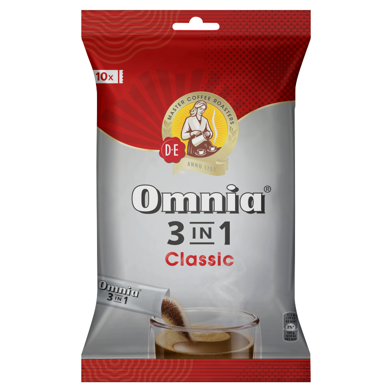 Omnia 3in1 Classic azonnal oldódó kávéitalpor kávéfehérítővel cukorral 10 x 11,1 g (111 g)